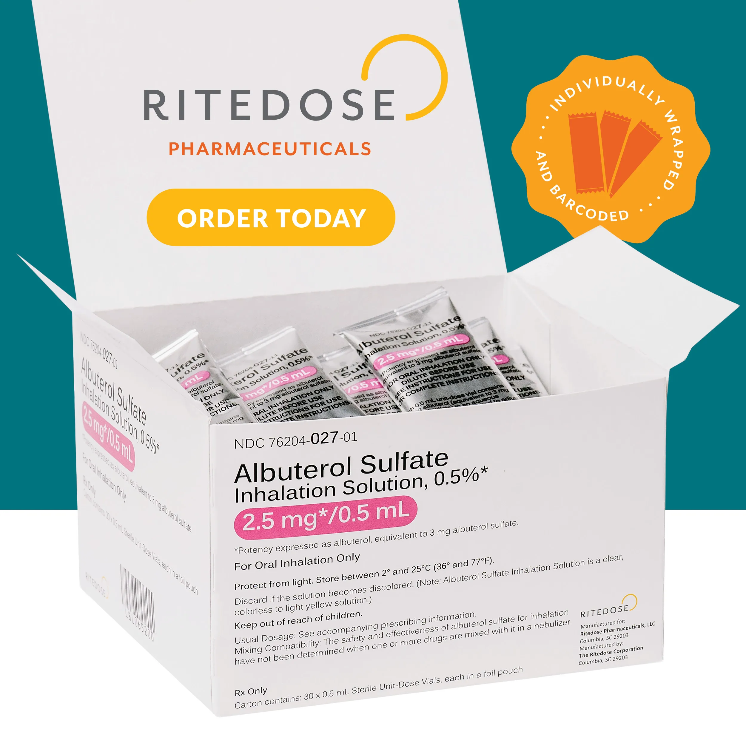 Ritedose Positioned to Support Hospitals with Reliable and Quality Albuterol Inhalation Solution, USP 0.5% (Albuterol Concentrate) Supply